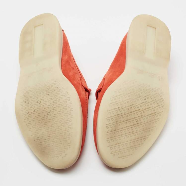 Pre Owned Loro Piana Coral Orange Suede Summer Charms Walk Loafers Size 37