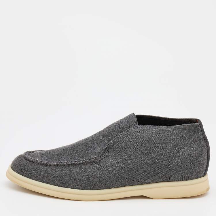 Pre Owned Loro Piana Grey Knit Fabric Open Walk Ankle Boots Size 39.5