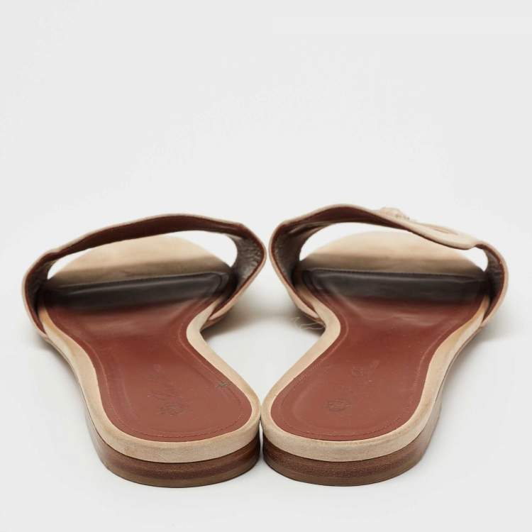Pre Owned Loro Piana Beige Suede Summer Charms Flat Slides Size 39.5