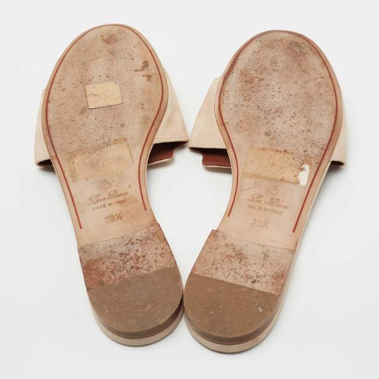Pre Owned Loro Piana Beige Suede Summer Charms Flat Slides Size 39.5