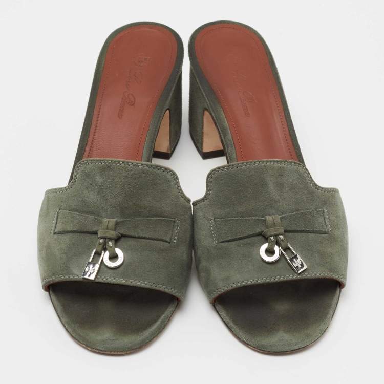 Pre Owned Loro Piana Green Suede Summer Charms Walk Slides Size 35.5