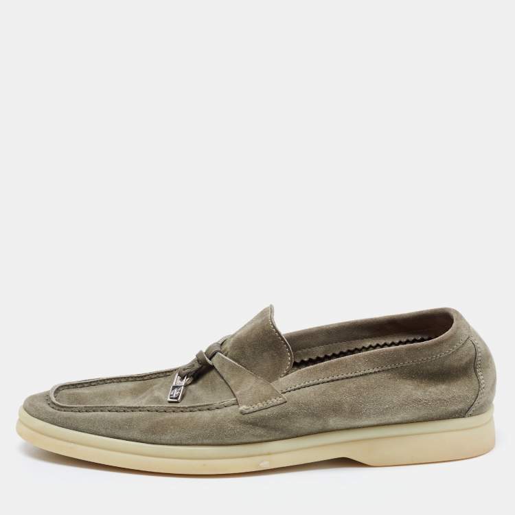 Pre Owned Loro Piana Green Suede Summer Charms Walk Loafers Size 36