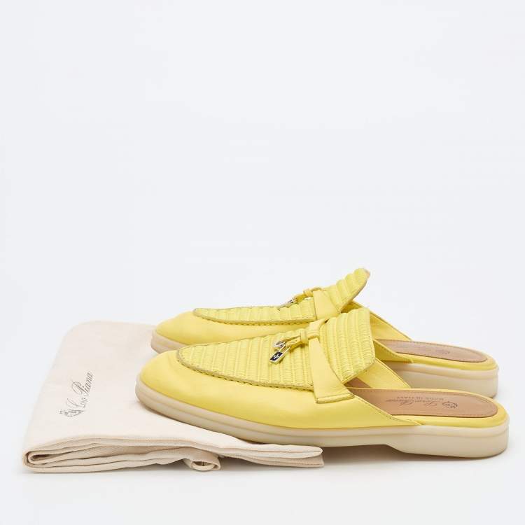 Pre Owned Loro Piana Yellow Leather Summer Charms Walk Babouche Loafers Size 37.5
