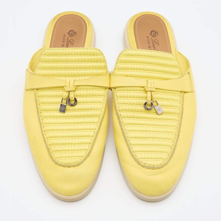 Pre Owned Loro Piana Yellow Leather Summer Charms Walk Babouche Loafers Size 37.5