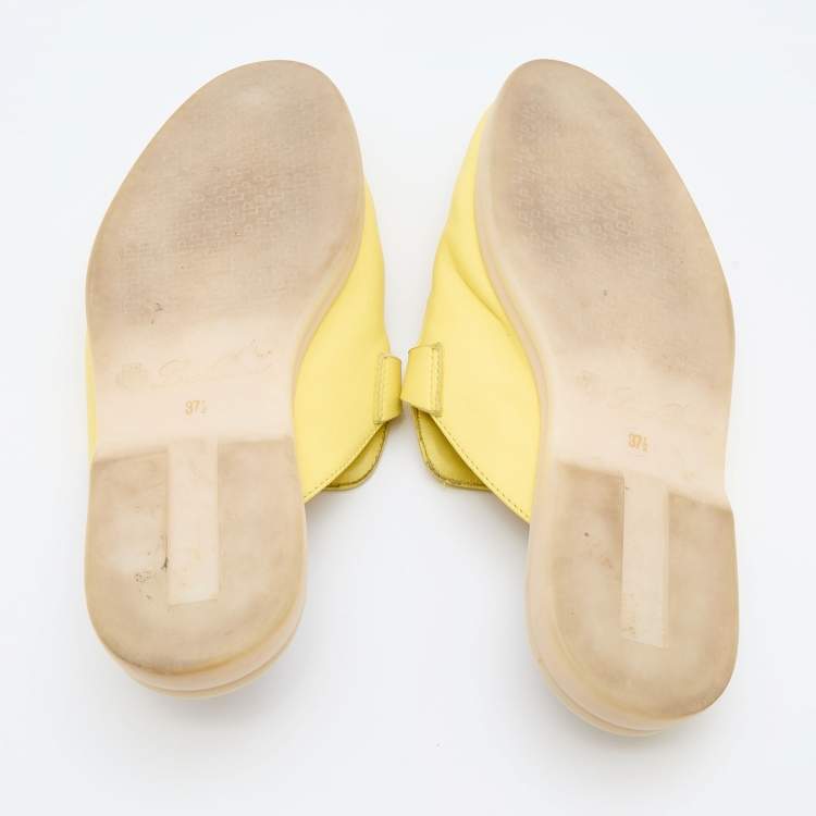 Pre Owned Loro Piana Yellow Leather Summer Charms Walk Babouche Loafers Size 37.5
