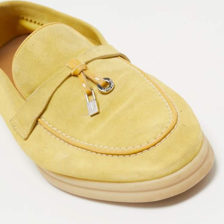 Pre Owned Loro Piana Yellow Suede Summer Charms Walk Loafers Size 38