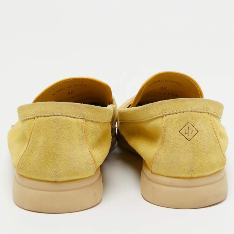 Pre Owned Loro Piana Yellow Suede Summer Charms Walk Loafers Size 38