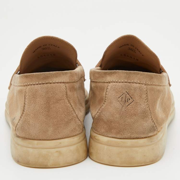 Pre Owned Loro Piana Beige Nubuck Leather Summer Charms Walk Slip On Loafers Size 36.5