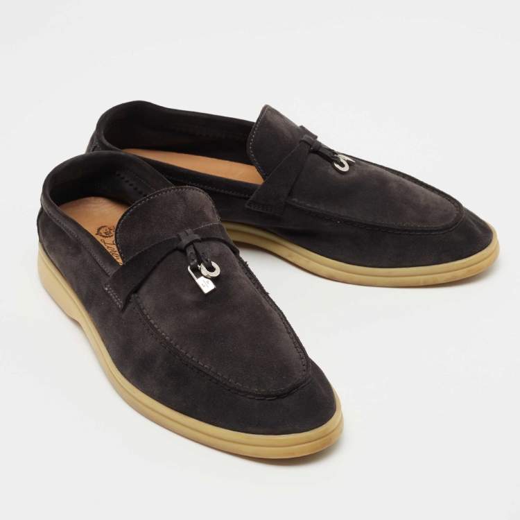 Pre Owned Loro Piana  Grey Suede Summer Charms Walk  Loafers Size 38.5