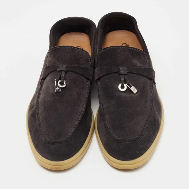 Pre Owned Loro Piana  Grey Suede Summer Charms Walk  Loafers Size 38.5