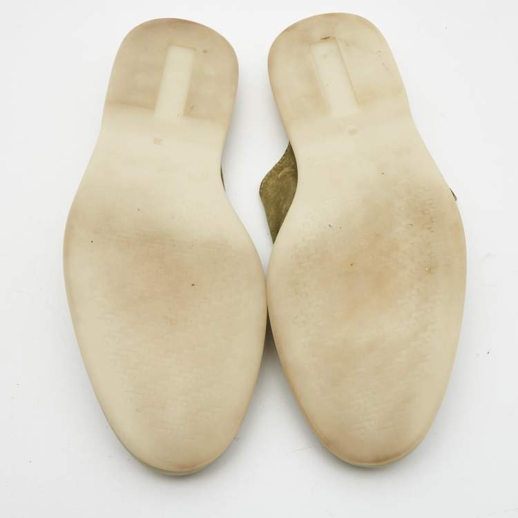 Pre Owned Loro Piana Green Suede Babouche Charms Walk Mules Size 38