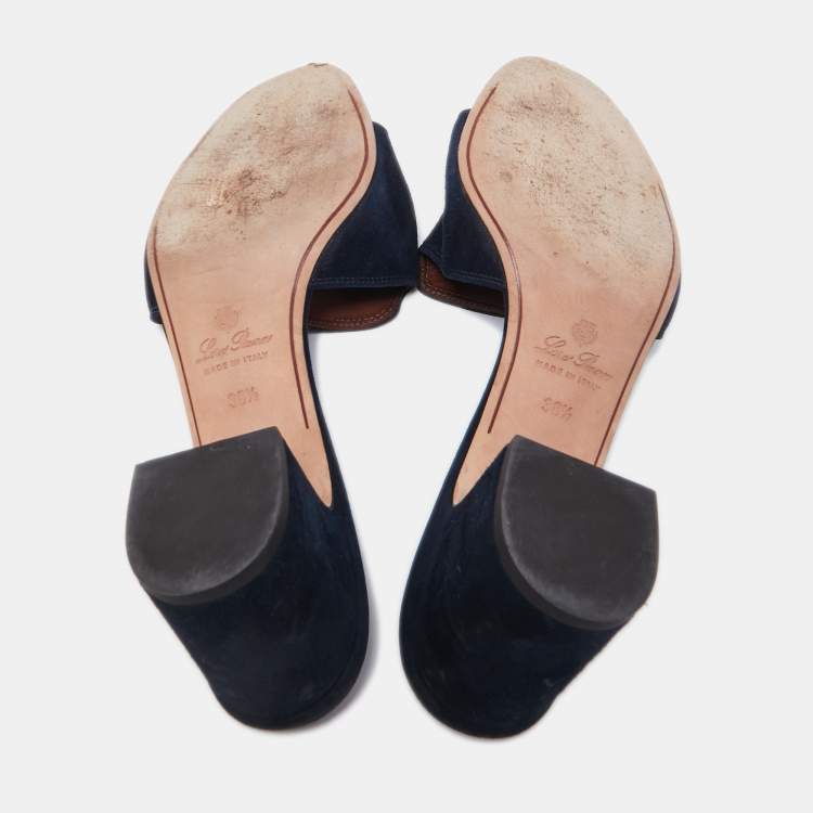 Pre Owned Loro Piana Navy Blue Suede Summer Charms Slide Sandals Size 38.5