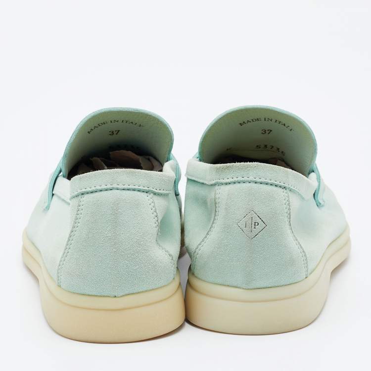 Pre Owned Loro Piana Mint Green Suede Summer Charms Walk Slip On Loafers Size 37