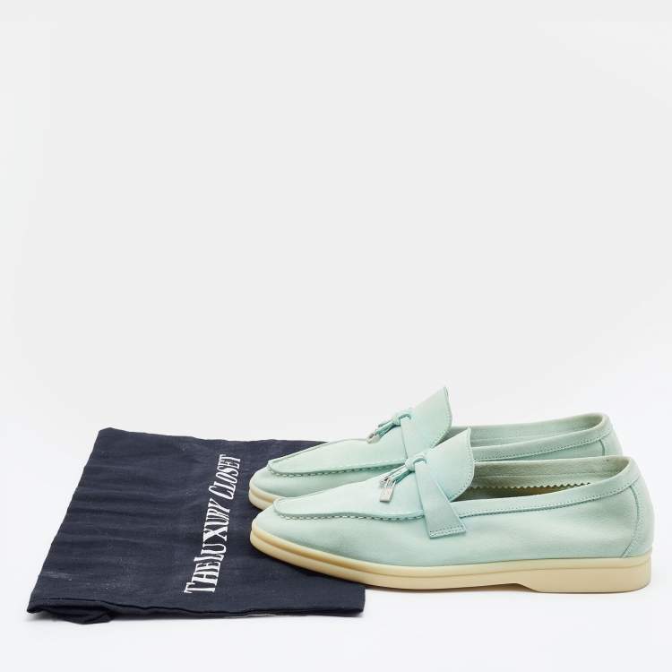Pre Owned Loro Piana Mint Green Suede Summer Charms Walk Slip On Loafers Size 37