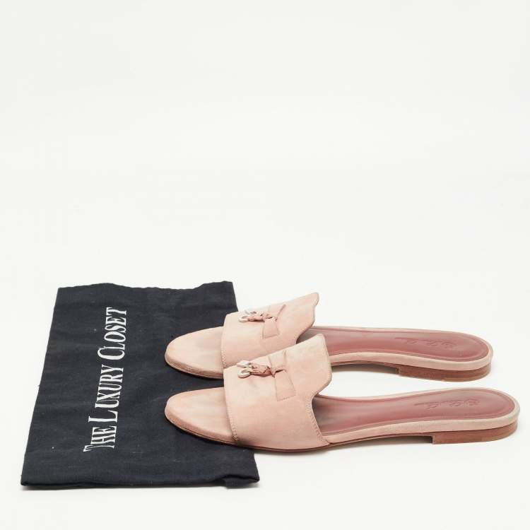 Pre Owned Loro Piana Pink Suede Summer Charms Flat Slides Size 40