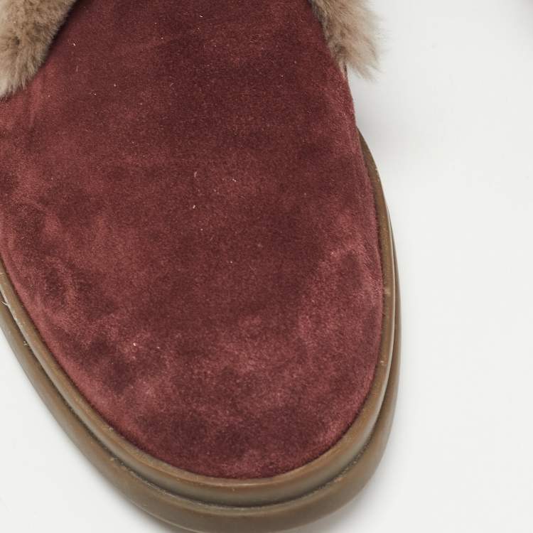 Pre Owned Loro Piana Burgundy Suede and Fur Open Walk Ankle Boots Size 38