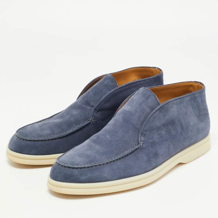 Pre Owned Loro Piana Blue Suede Open Walk Ankle Boots Size 38