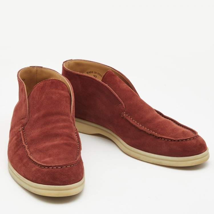 Pre Owned Loro Piana Burgundy Suede Open Walk Ankle Boots Size 37