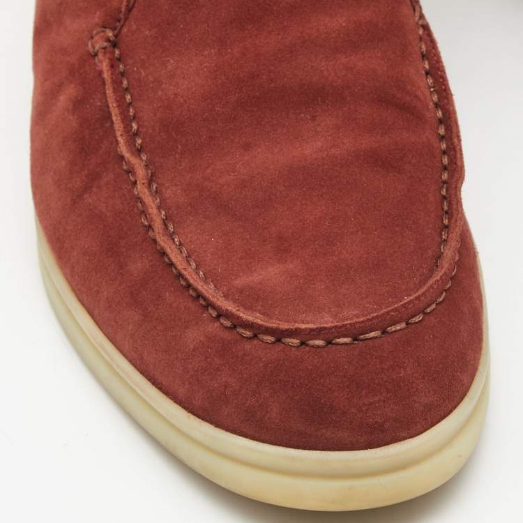 Pre Owned Loro Piana Burgundy Suede Open Walk Ankle Boots Size 37