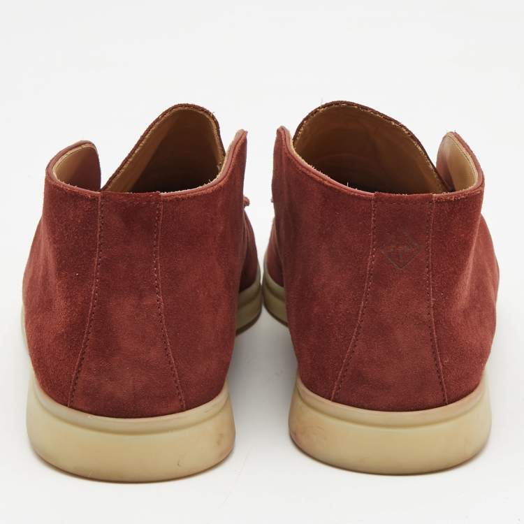 Pre Owned Loro Piana Burgundy Suede Open Walk Ankle Boots Size 37