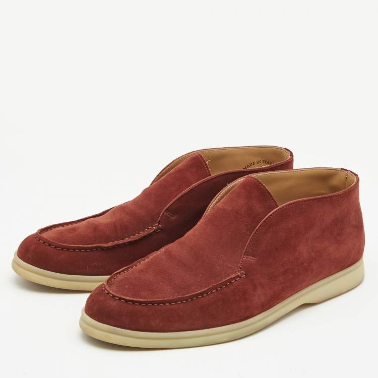 Pre Owned Loro Piana Burgundy Suede Open Walk Ankle Boots Size 37