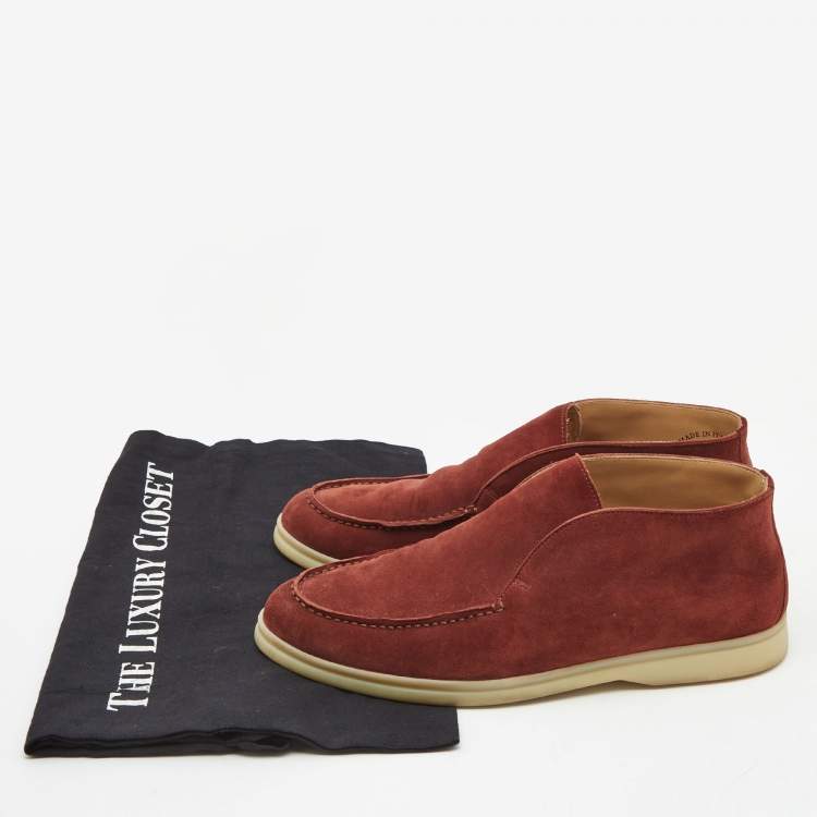 Pre Owned Loro Piana Burgundy Suede Open Walk Ankle Boots Size 37