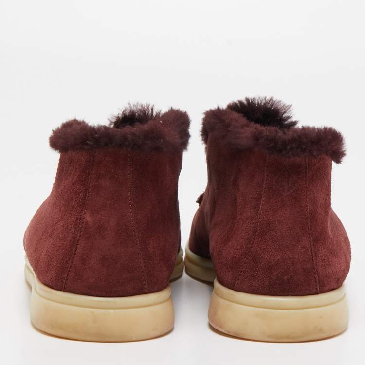 مملوكة مسبقًا Loro Piana Burgundy Fur and Suede Open Walk Chukka Boots Size 38