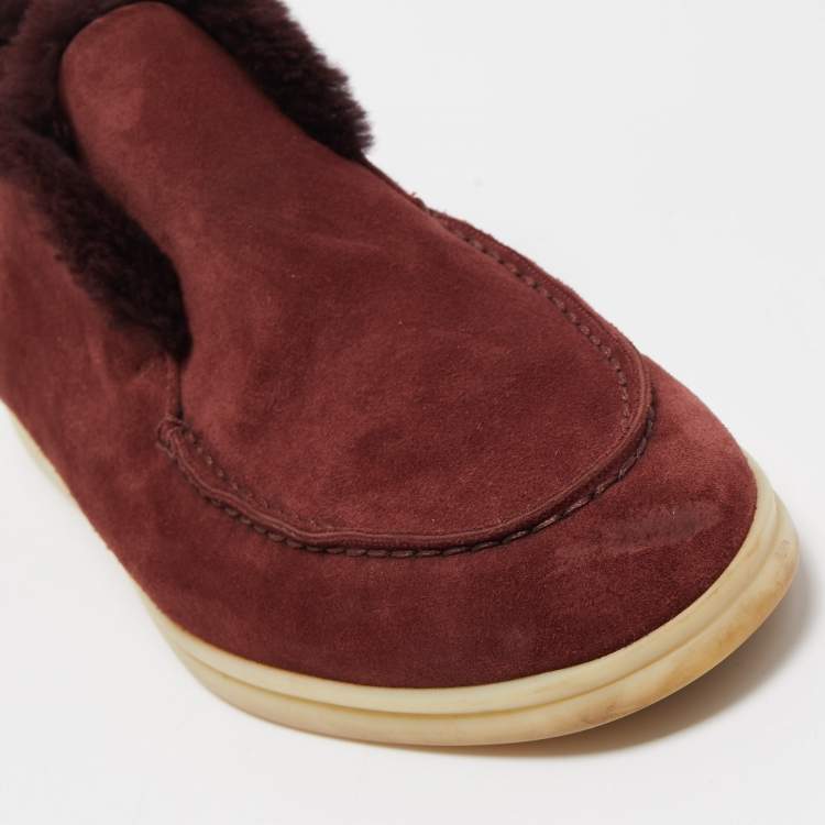 مملوكة مسبقًا Loro Piana Burgundy Fur and Suede Open Walk Chukka Boots Size 38