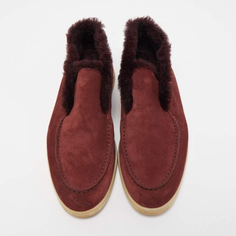 مملوكة مسبقًا Loro Piana Burgundy Fur and Suede Open Walk Chukka Boots Size 38