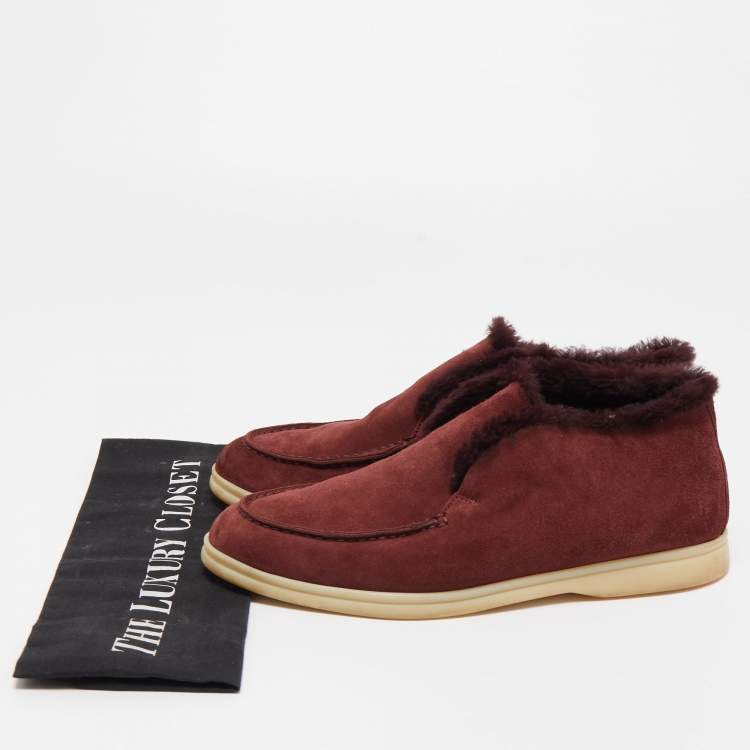 مملوكة مسبقًا Loro Piana Burgundy Fur and Suede Open Walk Chukka Boots Size 38