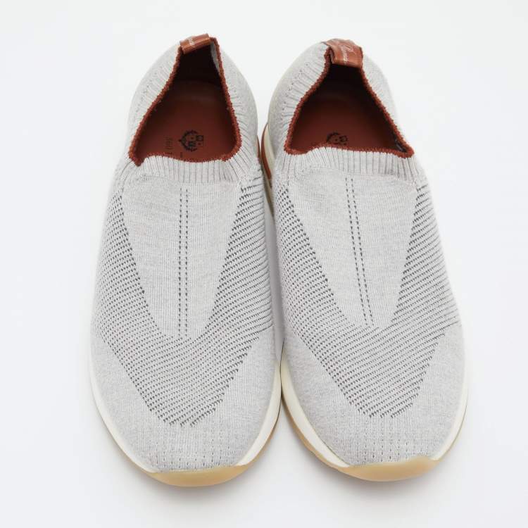 Pre Owned Loro Piana Grey Knit Fabric 360 LP Flexy Walk Slip On Sneakers Size 38