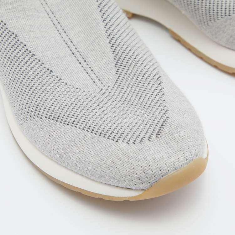 Pre Owned Loro Piana Grey Knit Fabric 360 LP Flexy Walk Slip On Sneakers Size 38
