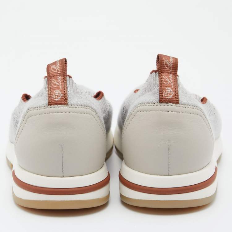 Pre Owned Loro Piana Grey Knit Fabric 360 LP Flexy Walk Slip On Sneakers Size 38