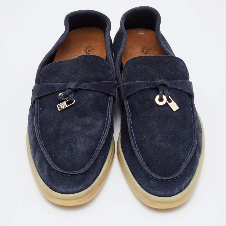 Pre Owned Loro Piana Blue Suede Summer Charms Walk Loafers Size 36.5