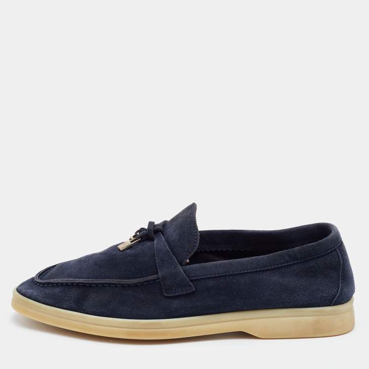 Pre Owned Loro Piana Blue Suede Summer Charms Walk Loafers Size 36.5