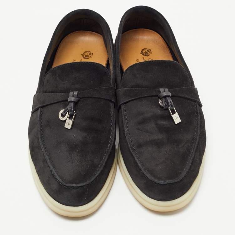 Pre Owned Loro Piana Black Suede Summer Charms Walk Loafers Size 36