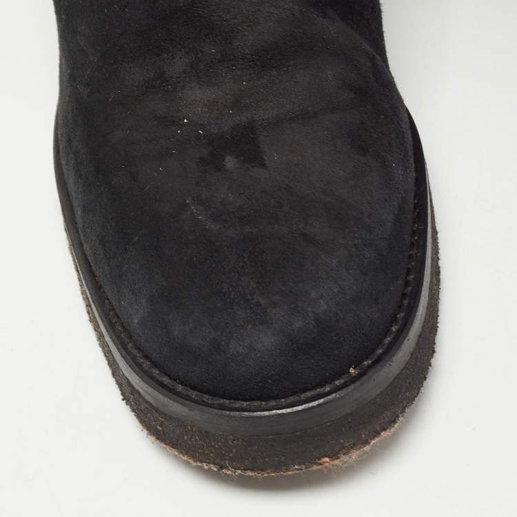 Pre Owned Loro Piana Black Suede and Fur Knee Length Flat Boots Size 40