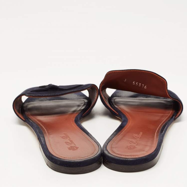 Pre Owned Loro Piana Navy Blue Suede Summer Charms Flat Slides Size 40
