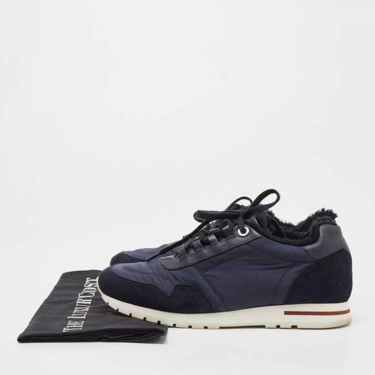 Pre Owned Loro Piana Navy Blue Suede and Neoprene Low Top Sneakers Size 38