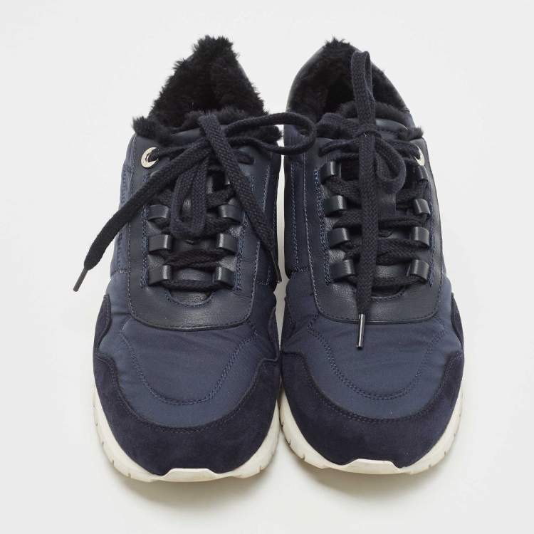 Pre Owned Loro Piana Navy Blue Suede and Neoprene Low Top Sneakers Size 38