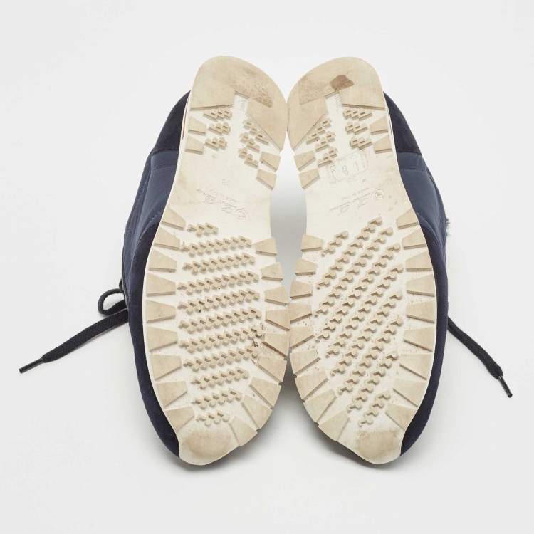 Pre Owned Loro Piana Navy Blue Suede and Neoprene Low Top Sneakers Size 38