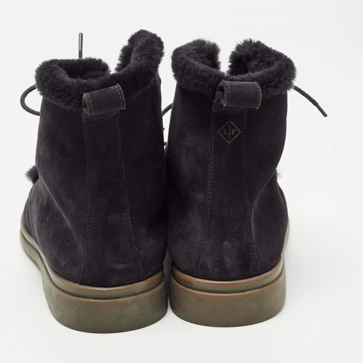 مملوكة مسبقًا Loro Piana Black Suede and Fur Open Walk Ankle Boots Size 38