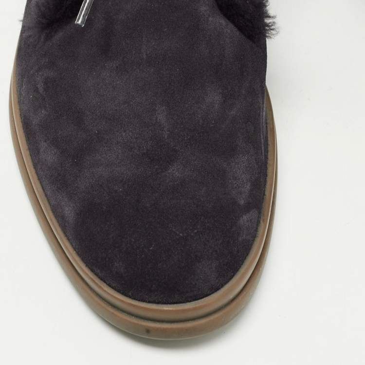مملوكة مسبقًا Loro Piana Black Suede and Fur Open Walk Ankle Boots Size 38