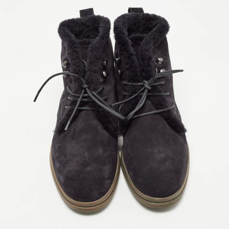 مملوكة مسبقًا Loro Piana Black Suede and Fur Open Walk Ankle Boots Size 38