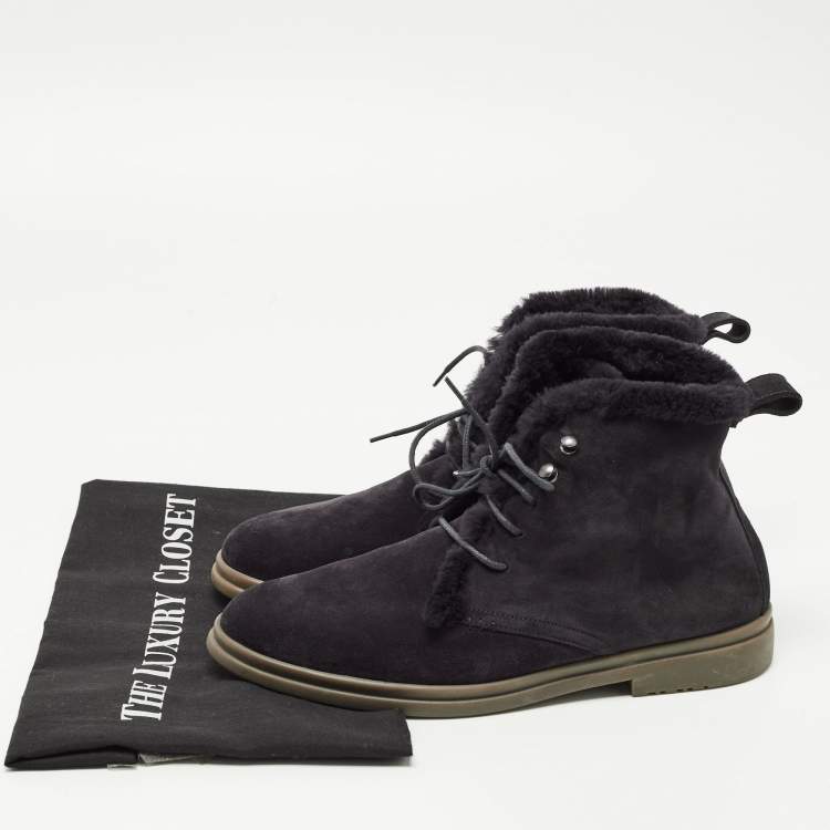مملوكة مسبقًا Loro Piana Black Suede and Fur Open Walk Ankle Boots Size 38