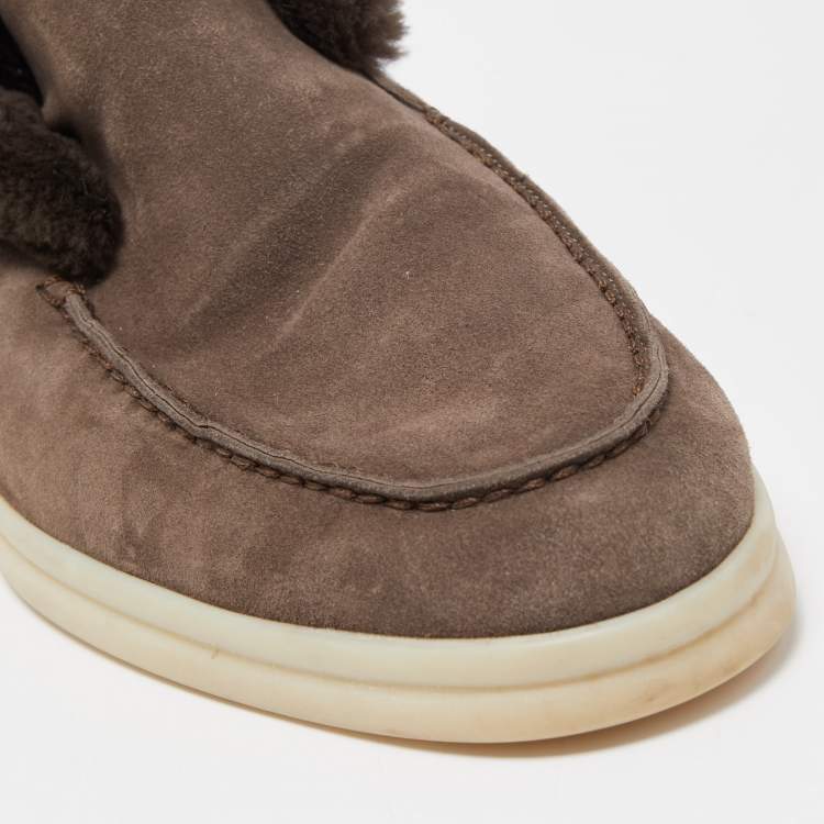 مملوكة مسبقًا Loro Piana Brown Suede and Fur Open Walk Chukka Boots Size 38