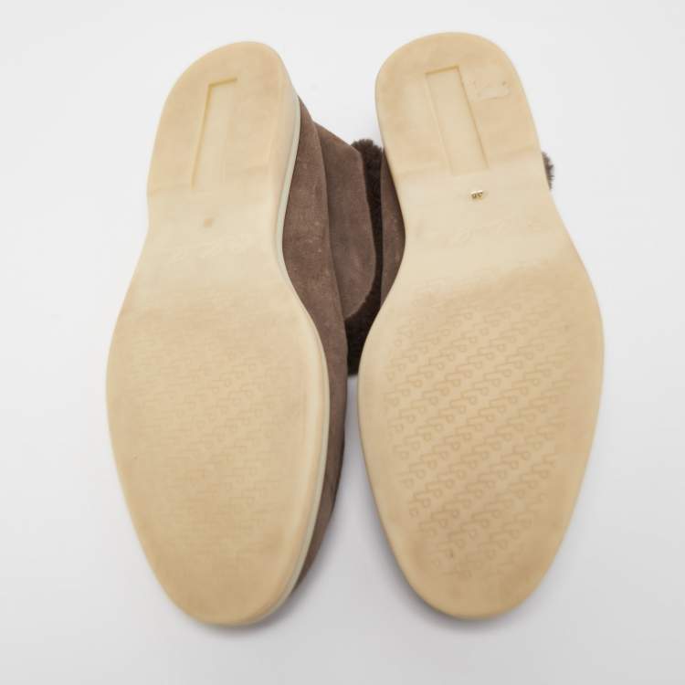مملوكة مسبقًا Loro Piana Brown Suede and Fur Open Walk Chukka Boots Size 38