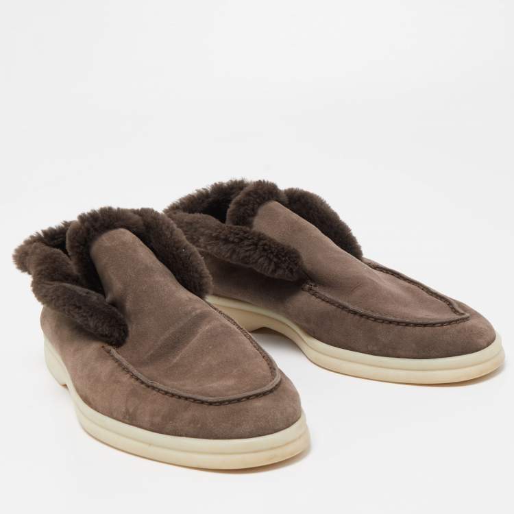مملوكة مسبقًا Loro Piana Brown Suede and Fur Open Walk Chukka Boots Size 38