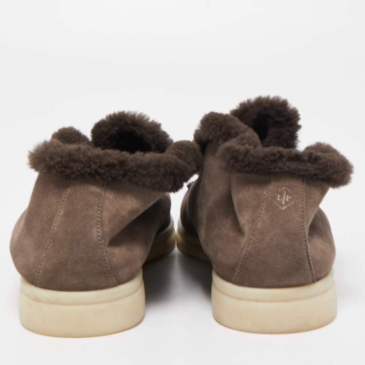 مملوكة مسبقًا Loro Piana Brown Suede and Fur Open Walk Chukka Boots Size 38