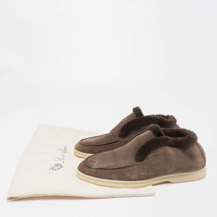 مملوكة مسبقًا Loro Piana Brown Suede and Fur Open Walk Chukka Boots Size 38